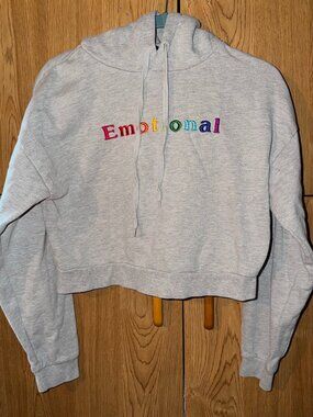 emotional embroidered cropped hoodie